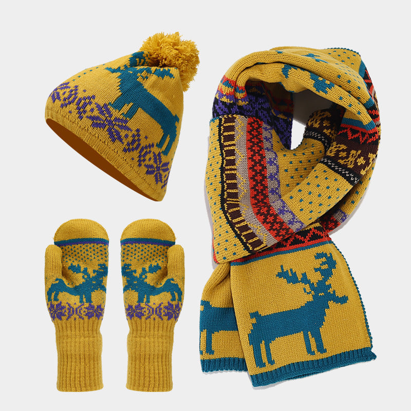 Ensemble de gants, écharpe et chapeau à motif de renne de Noël (6 couleurs)