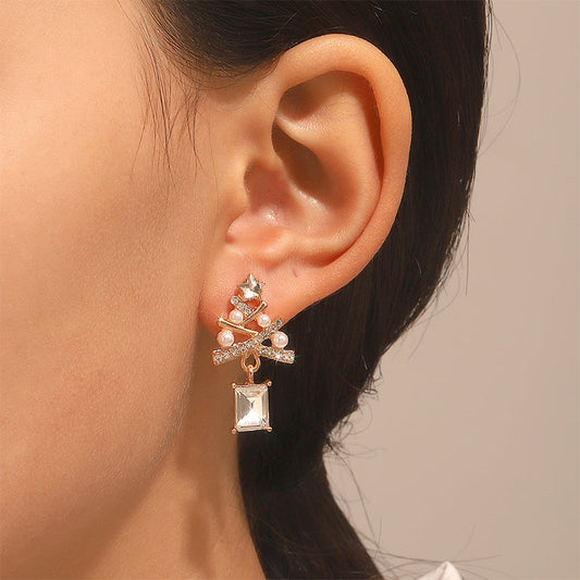 Daily Christmas Tree Hollow Out Rhinestone Decor Earrings