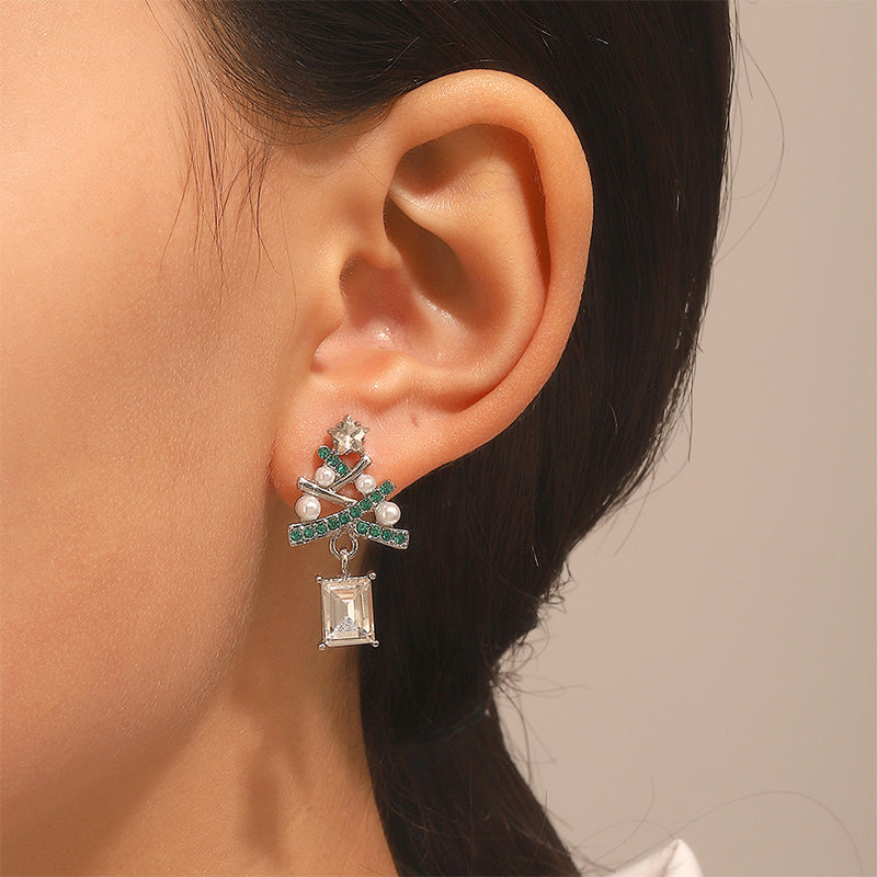 Boucles d'oreilles décoratives en strass ajourées pour sapin de Noël