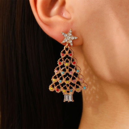 Boucles d'oreilles décoratives en strass ajourées pour sapin de Noël