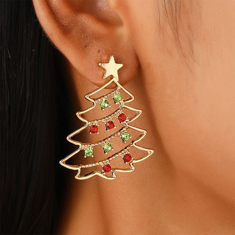 Boucles d'oreilles décoratives en strass ajourées pour sapin de Noël