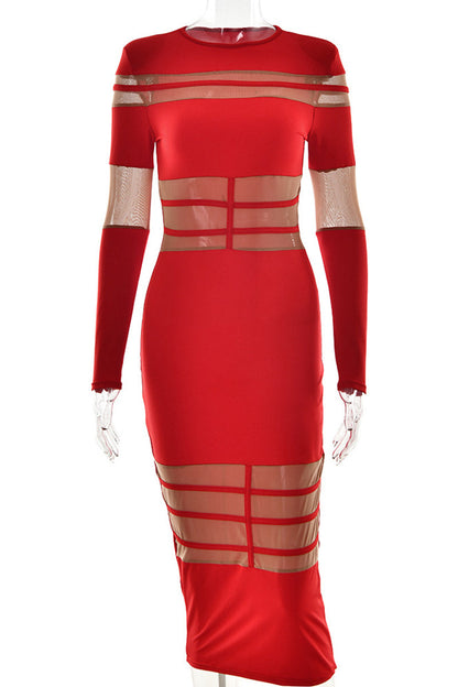 Sexy See-Through Mesh O Neck Long Sleeve Dresses(3 Colors)