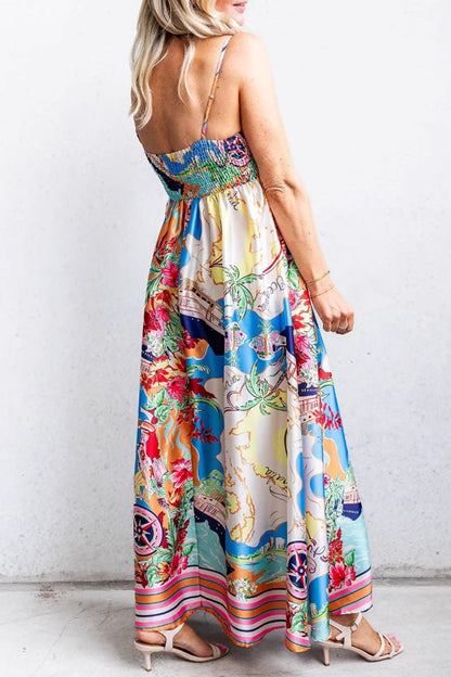 Sexy Vacation Floral Print Pocket Square Neck Sling Dresses