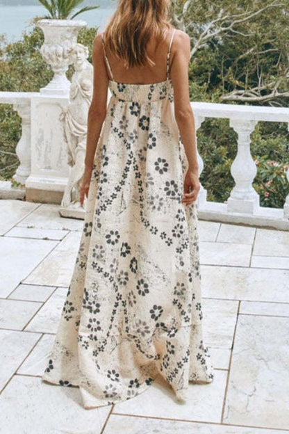 Casual Graffiti Print Contrast Square Neck Long Dresses