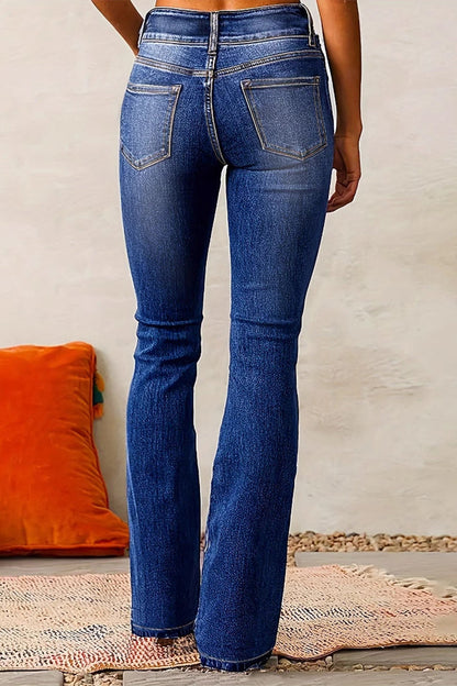 Casual Solid Color Distressed High Waist Skinny Denim Jeans