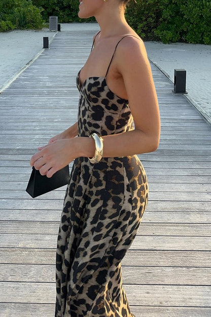 Sexy Leopard V Neck Long Dresses