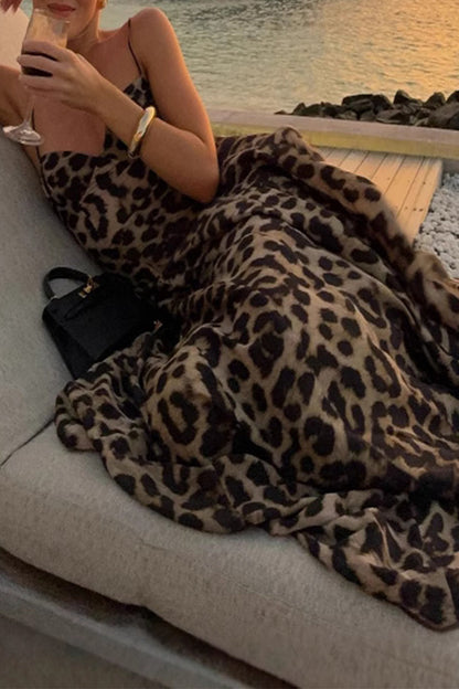 Sexy Leopard V Neck Long Dresses