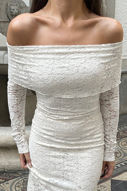 Elegant Solid Color Lace Off Shoulder Lace Dress Dresses