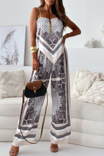 Casual Geometric Print Backless Square Neck Sleeveless Two Pieces(5 Colors)