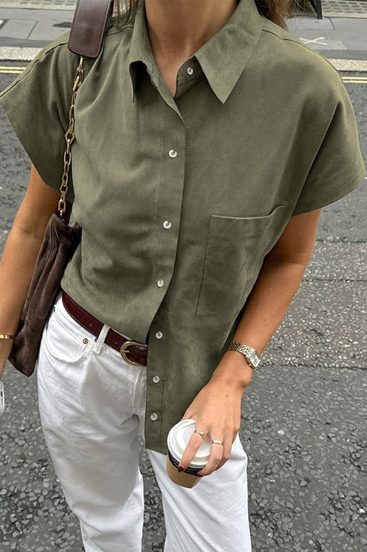 Casual Solid Color Buttons Turndown Collar Tops