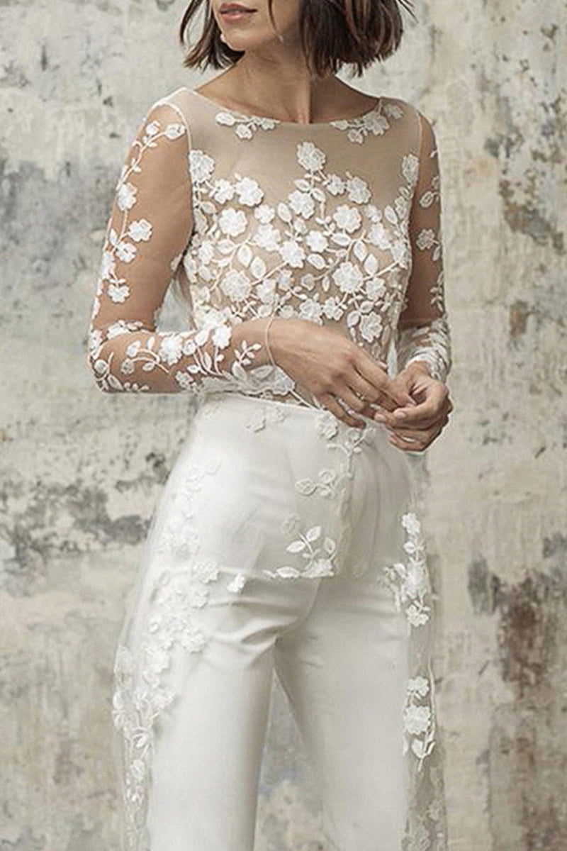 Sexy Lace Patchwork O Neck Straight Jumpsuits