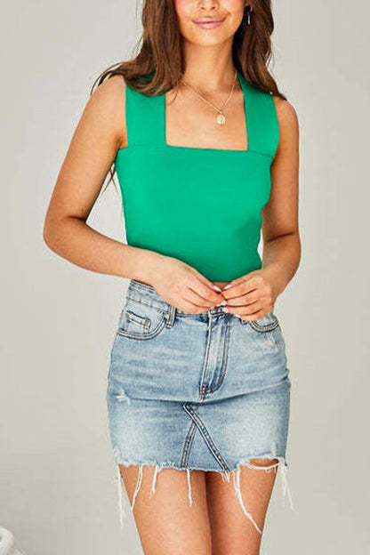 Margovil Square Collar Slim Crop Tank Top