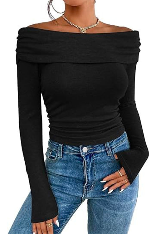 Margovil Off Shoulder Long Sleeves Bottoming Shirt