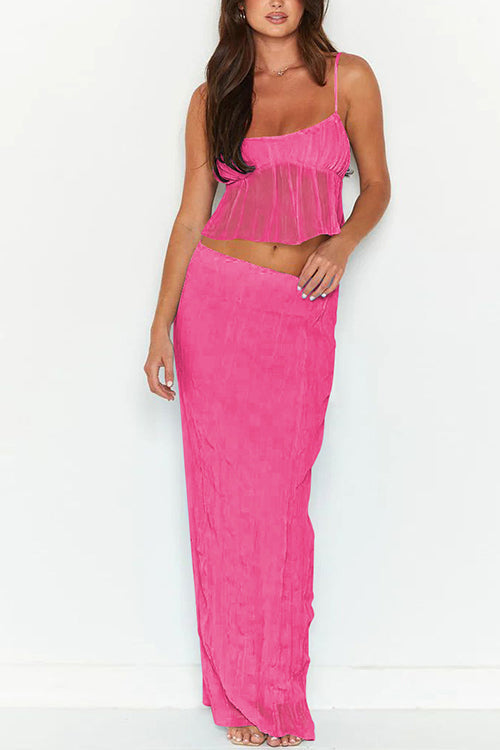 Margovil Ruffle Crop Cami Top Elastic Waist Maxi Skirt Set