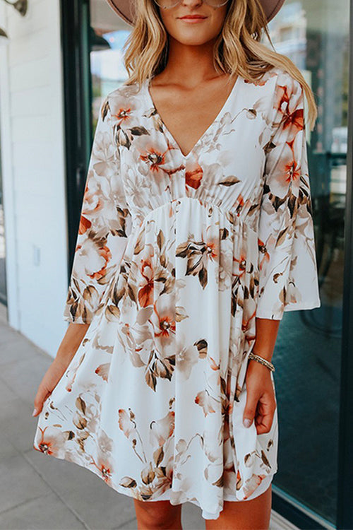 Margovil V Neck Bell Sleeves Printed Swing Dress