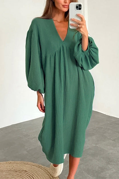 Margovil V Neck Long Sleeves Baggy Loungewear Midi Dress