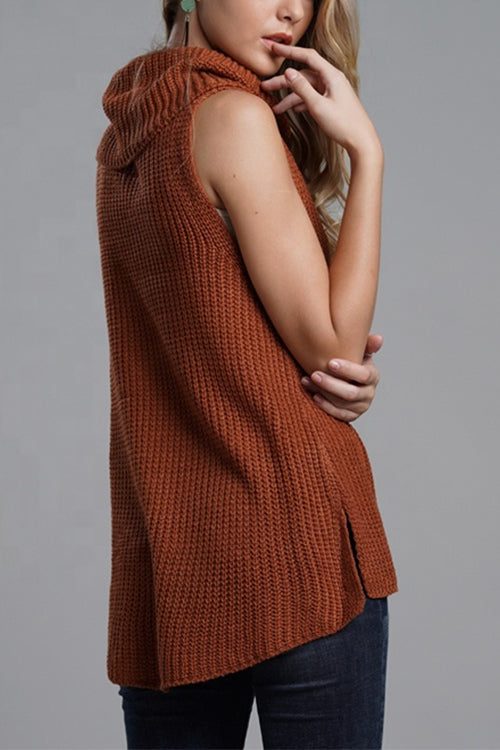 Margovil Cowl Neck Side Slit Sleeveless Sweater Vest