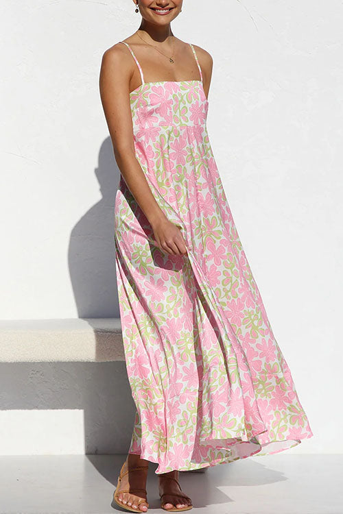 Margovil Spaghetti Strap Empire Waist Floral Print Swing Maxi Dress