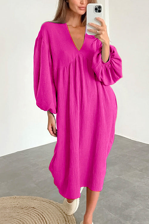 Margovil V Neck Long Sleeves Baggy Loungewear Midi Dress