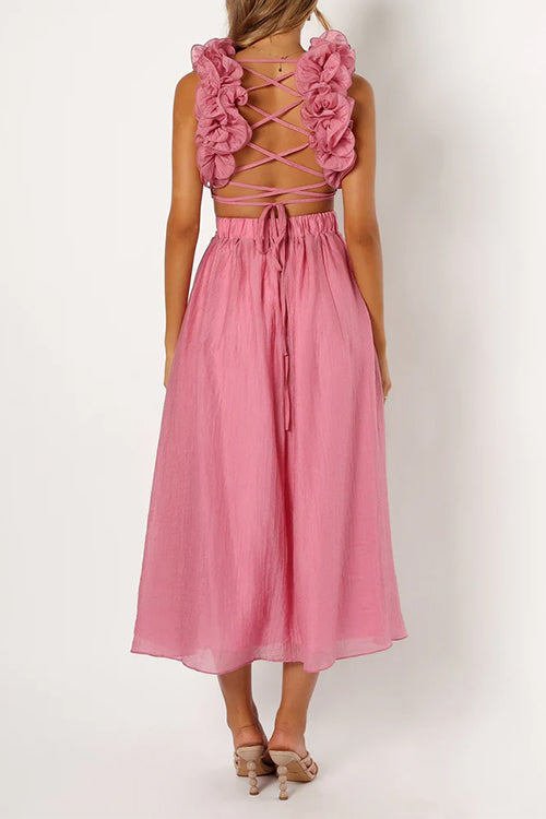 Margovil Back Lace-up Ruffle Trim Sleeveless Maxi Dress