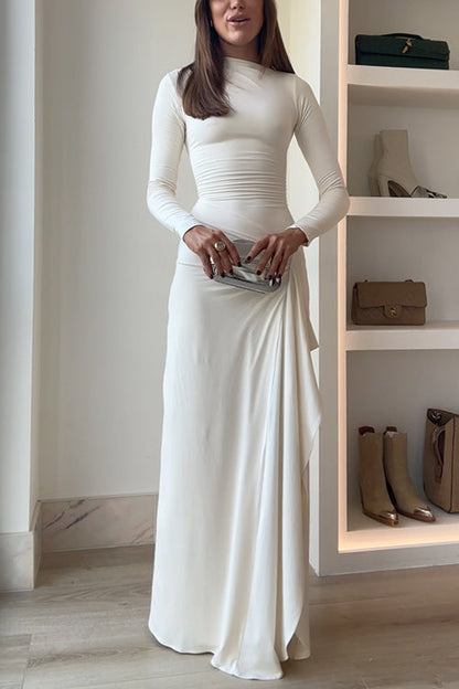 Long Sleeves Draped Slit Maxi Party Dress