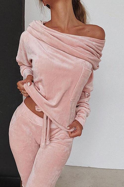 Margovil Off Shoulder Long SLeeve Top and Long Pants Sets