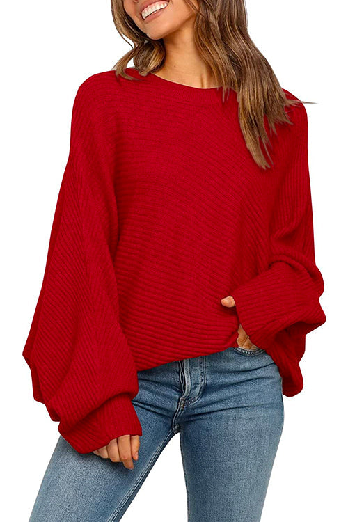 Margovil Batwing Long Sleeves Ribbed Knit Tunic Sweater