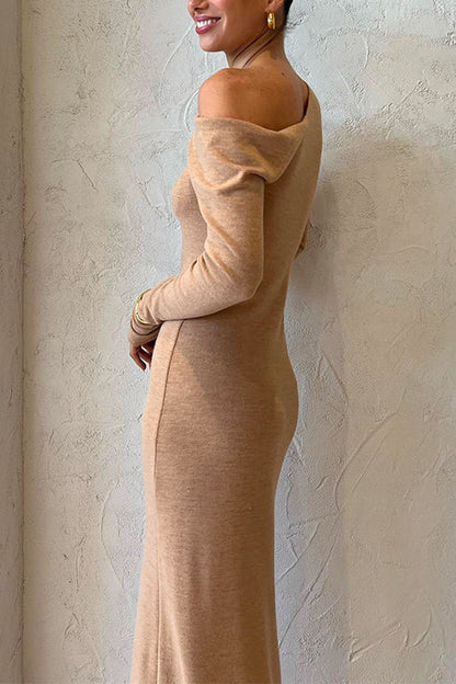 Cold Shoulder Long Sleeves Ruched Elegant Midi Dress