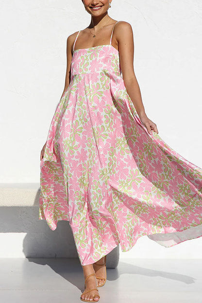 Margovil Spaghetti Strap Empire Waist Floral Print Swing Maxi Dress