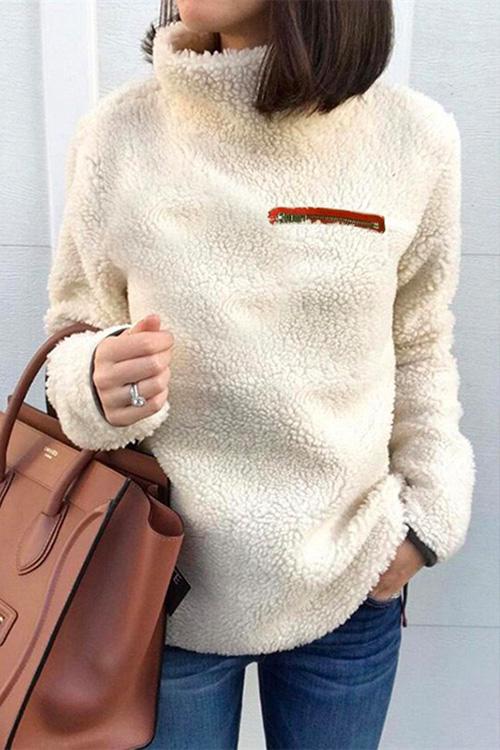 Margovil Winter Turtleneck Zipper Fuzzy Pullovers