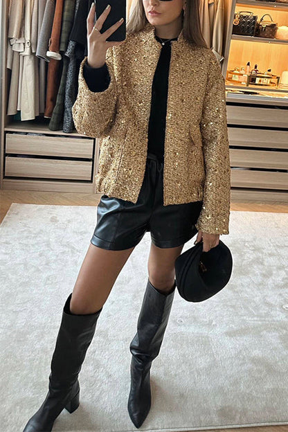 Veste zippée à poches et col montant à sequins Margovil