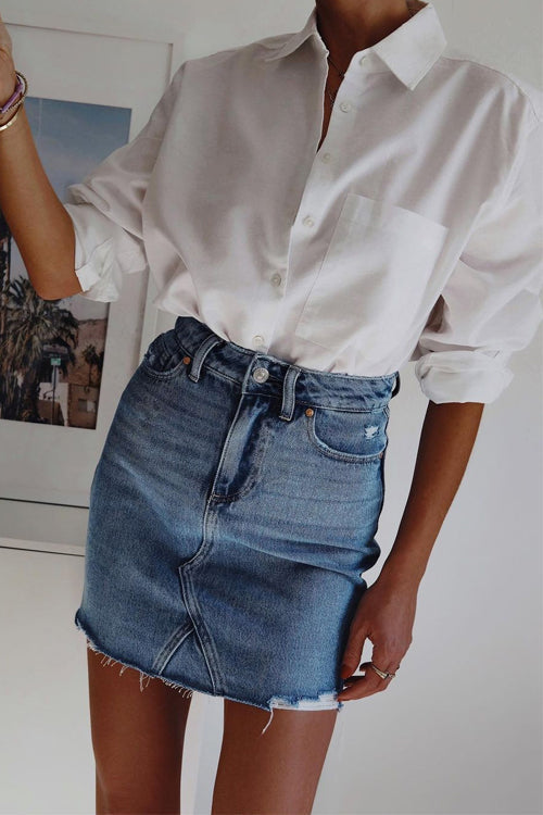 Margovil Raw Hem Ripped Denim Mini Skirt