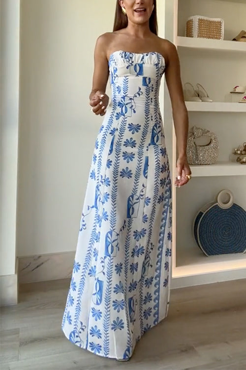 Strapless Tube Printed Maxi Party Dress