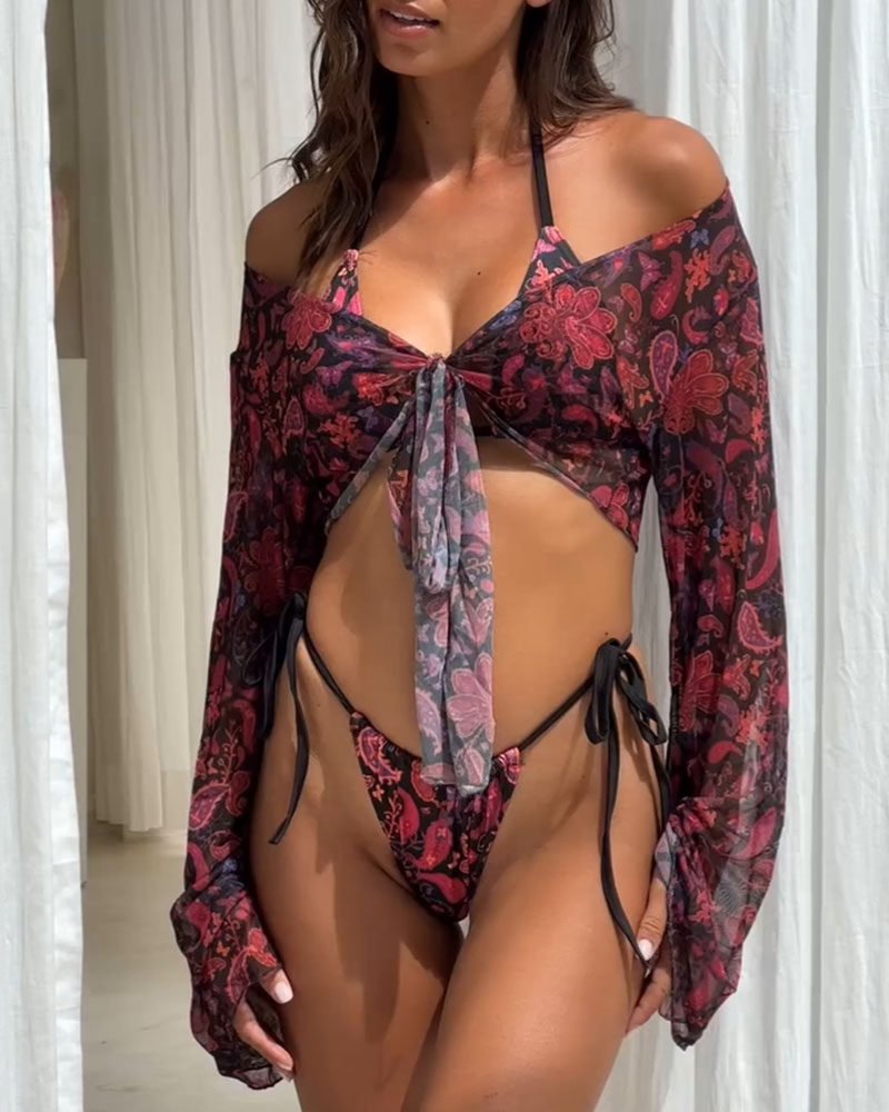 Women's Printed Bikini Three-Piece Set