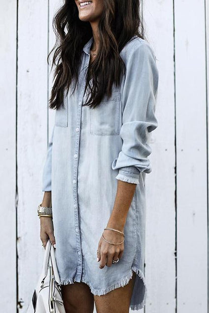 Margovil Stylish Button Down Denim Shirt Dress ( 4 Colors)