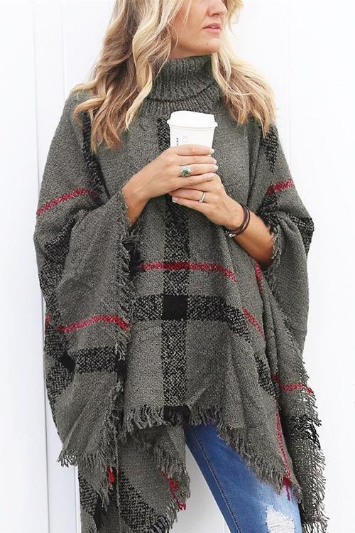 Margovil Chicest Tassel Lattice Cloak Poncho Sweater