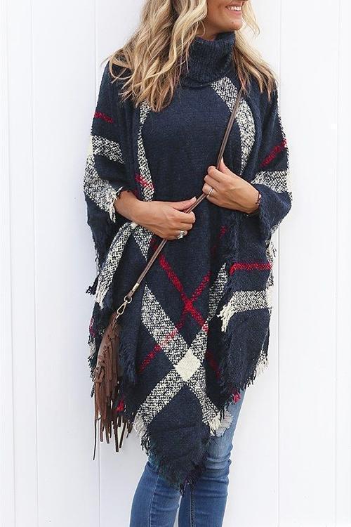 Margovil Chicest Tassel Lattice Cloak Poncho Sweater