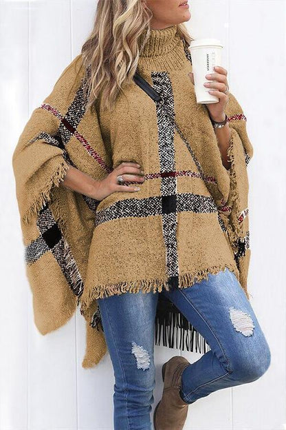 Margovil Chicest Tassel Lattice Cloak Poncho Sweater