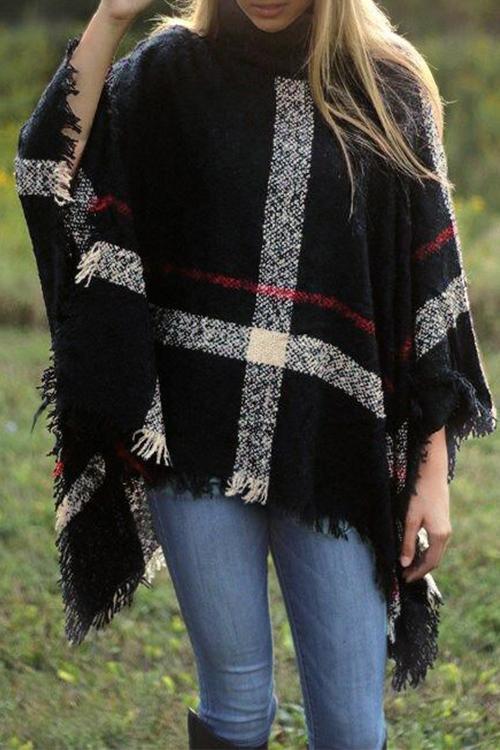 Margovil Chicest Tassel Lattice Cloak Poncho Sweater