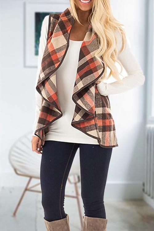 Margovil Lush Sleeveless Plaid Jacket Vest with Pockets