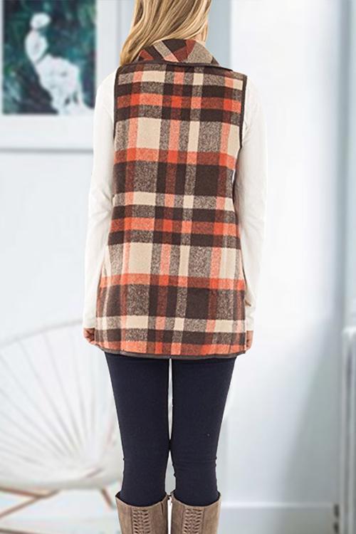 Margovil Lush Sleeveless Plaid Jacket Vest with Pockets