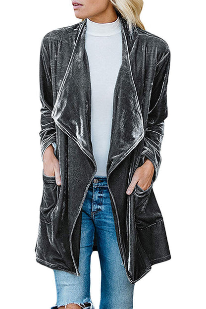 Margovil Open Front Pockets Velvet Coat