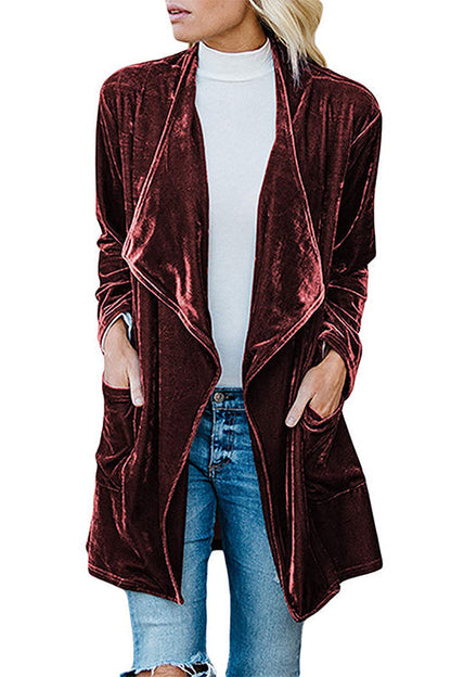 Margovil Open Front Pockets Velvet Coat