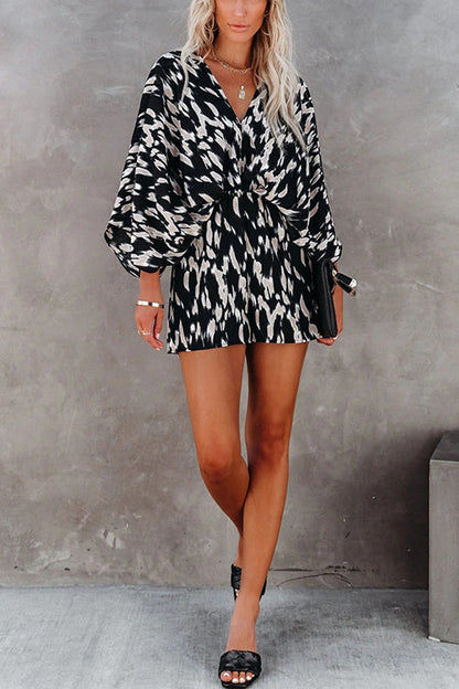 Margovil V Neck Batwing Sleeve Printed Romper