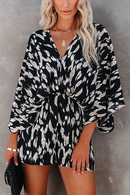 Margovil V Neck Batwing Sleeve Printed Romper