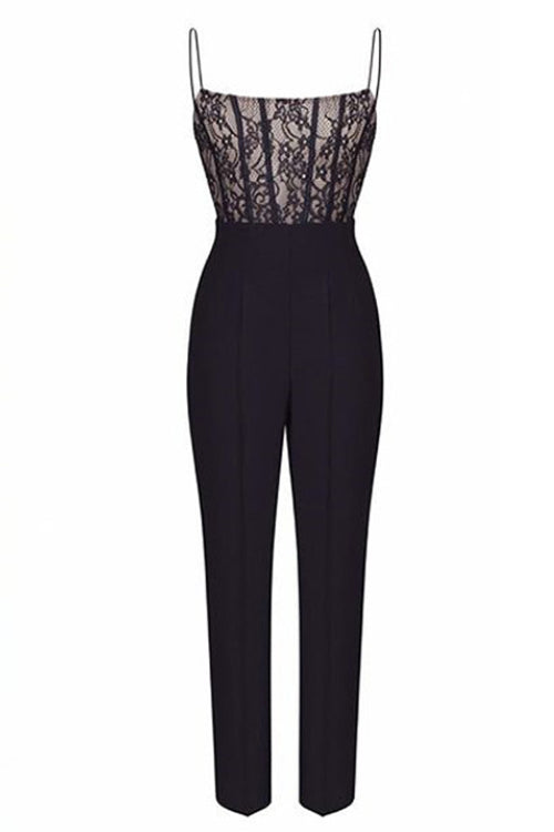 Margovil Solid Lace Splice Straight Leg Cami Jumpsuit