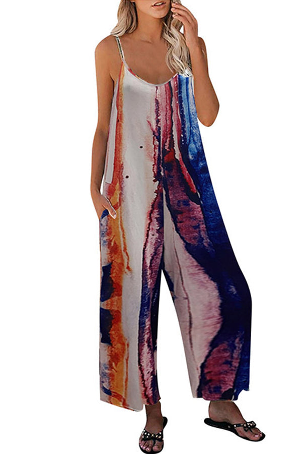 Margovil Casual Wide Leg Pockets Printed Cami Jumpsuit