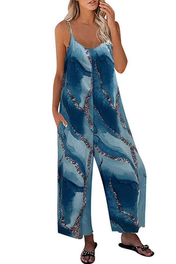 Margovil Casual Wide Leg Pockets Printed Cami Jumpsuit