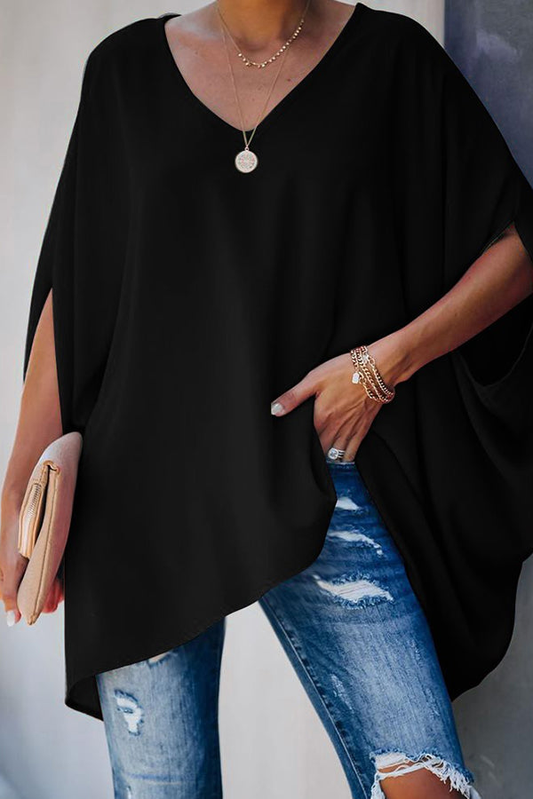 Margovil V Neck Half Sleeve Loose Batwing T-shirt