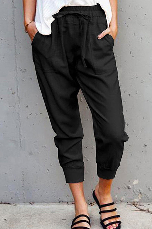 Margovil Tie Waist Cotton Linen Joggers with Pockets